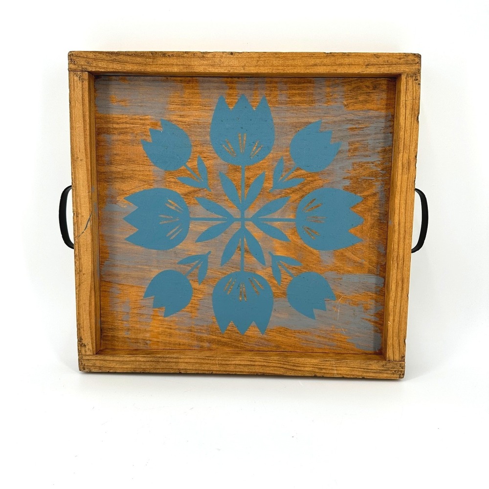 Rustic Wooden Tray with Iron Handles Farmhouse Decor‎ Square Serving Board